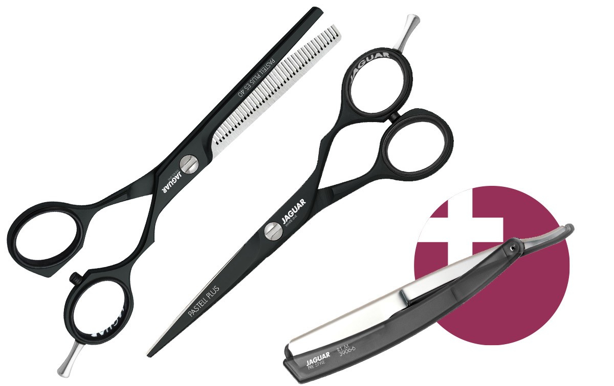 Hair Scissor Set JAGUAR PASTELL PLUS OFFSET LAVA 5.5 + Straight Razor R1 M