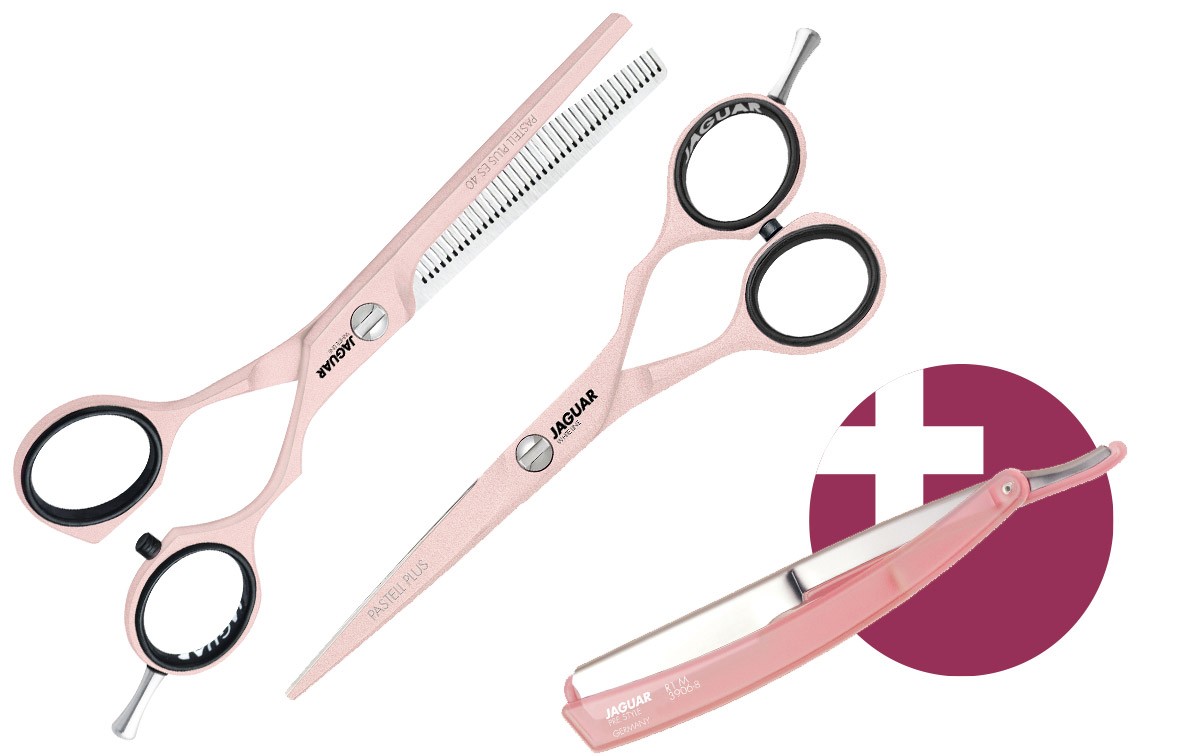 Hair Scissor Set JAGUAR PASTELL PLUS OFFSET ROSÉ 5.5 + Straight Razor R1 M