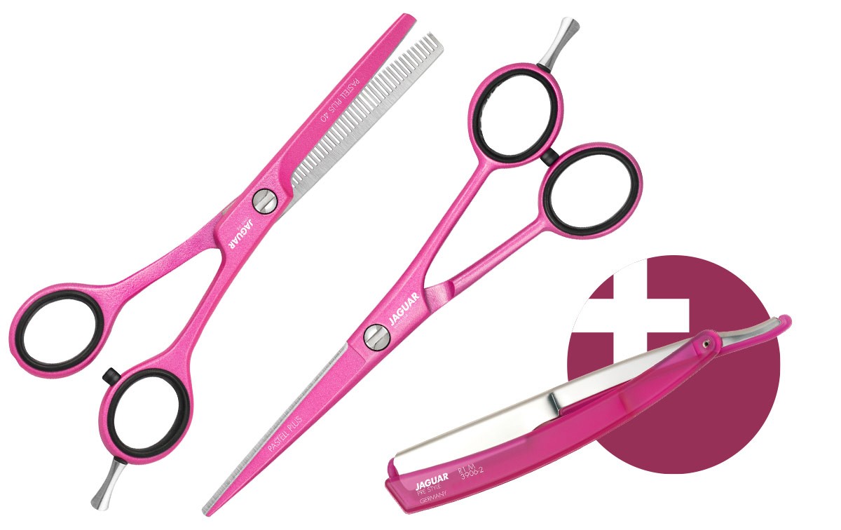 Hair Scissor Set JAGUAR PASTELL PLUS CANDY 5.5 + Straight Razor R1 M