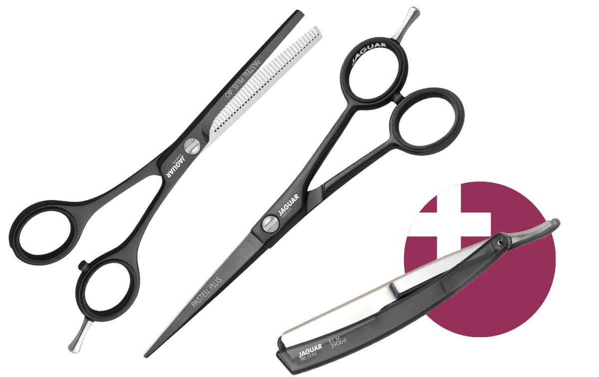 Hair Scissor Set JAGUAR PASTELL PLUS LAVA 5.5 + Straight Razor R1 M